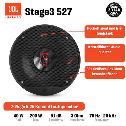 Harman Kardoni JBL Stage3 527 kahesuunaline autokõlarikomplekt - 200-vatised autokõlarikastid, 13 cm
