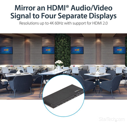 StarTech.com 4 Port HDMI Splitter - 4K 60Hz - 1x4 HDMI Distributor - HDR