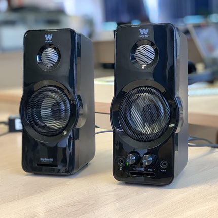 Woxter Big Bass 95 - multimeedia stereokõlarid, 20 W, võimsad, 3,5 mm pesa, nupud ja AUX-ühendused ning CASCOS eel-klaverikomplekt arvutitele/nutitelefonidele ja mängukonsoolidele, must