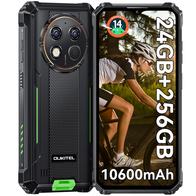 OUKITEL G1 õuetelefon Android 14-10600mAh 24GB+256GB õuetelefon ilma lepinguta 6.52 tolli 48MP+5MP kaamera ehitusplatsi mobiiltelefon kahe SIM-kaardiga IP68/NFC/OTG/GPS/Face ID