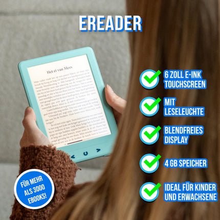 Silvergear® Backlit eBook Reader | 6-inch E-Ink Touchscreen | 4 GB Storage for 3,000+ eBooks | E-Reader | Anti-Glare and Lightweight | Blue