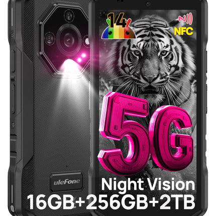 Ulefone Armor X32 Pro 5G õuenutitelefon 2025, 16GB+256GB/SD-2TB Android 14 koos särava taskulambiga 64MP+16MP+25MP kaamera 5.65” 5500mAh mobiiltelefon 3 pesa/sõrmejäljelugeja/näotuvastuse/GPS/OTG/NFC must
