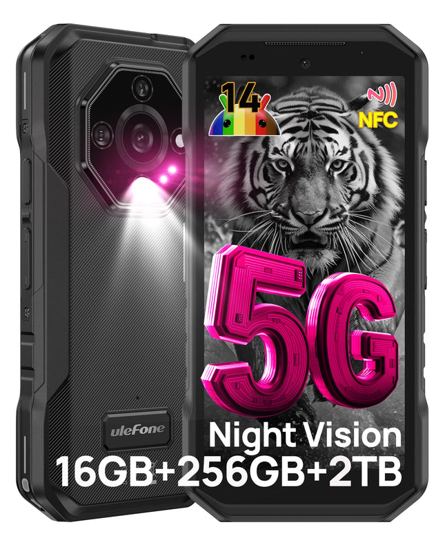 Ulefone Armor X32 Pro 5G õuenutitelefon 2025, 16GB+256GB/SD-2TB Android 14 koos särava taskulambiga 64MP+16MP+25MP kaamera 5.65” 5500mAh mobiiltelefon 3 pesa/sõrmejäljelugeja/näotuvastuse/GPS/OTG/NFC must