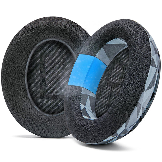 WC Freeze QC35 – Cooling Gel Ear Cushions for Bose QC35 and QC35ii (QuietComfort 35) Headphones and More | Breathable Sports Fabric, Cooling Gel, Extra Thick and Cooler for Longer | Geo Grey