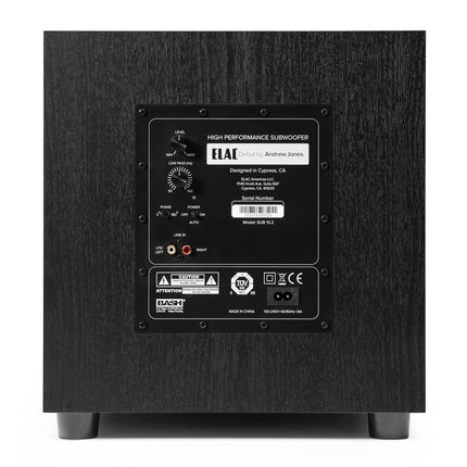 ELAC Debut Subwoofer S10.2, active speaker for music playback via stereo system, 200 W &amp; Amazon Basics PBH-19088 subwoofer cable, 2.4 m