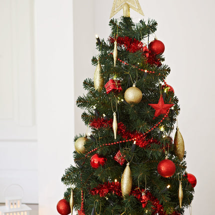 HEITMANN DECO Christmas tree decorations - gold/red - 60-piece set including tree topper, baubles, pearl necklace, garland, and stars - plastic, 47.5 x 29.7 x 6.5 cm