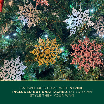 Festive Fix Hanging Glittering Snowflake Decorations, 12-10 cm, Christmas Ornaments in Multiple Colors, Easy to Hang, Stunning Decoration for Indoor and Outdoor Parties