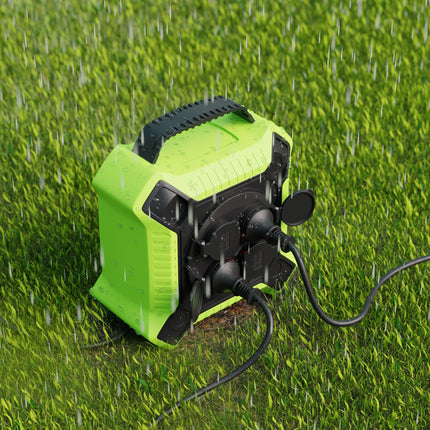 MutecPower kaablirull 10m välistingimustesse IP44 koos 4 maandatud pistikupesaga, kaablirull välistingimustesse H05RR-F 3G1.5 must/roheline
