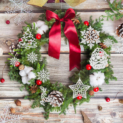 Christmas Tree Decoration Hanging Ornaments - 42 Pieces Silver Glitter Snowman Reindeer Santa Claus Snowflake Ornaments for Christmas Holiday Wonderland Party Supplies