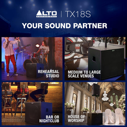 ALTO TX18S 900-vatine 18-tolline subwoofer, DSP-optimeeritud aktiivne PA-kõlar 3-tollise mähisega, suurepärane bass, lihtne seadistamine