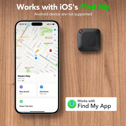 Hoxe Air Tracker Tag, Smart Tag Key Finder Compatible with Apple Find My (iOS Only), Smart Finder for Keys/Suitcase/Luggage, Loud Beep, Worldwide Tracking, Replaceable Battery, 2 Pack