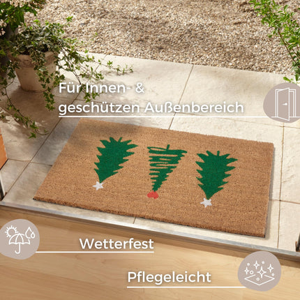 Hanse Home Coconut Doormat Christmas for Indoors - Dirt Trapper Mat Natural, Coconut Mat Christmas Trees Green, Non-Slip Doormat for Hallway, Entrance Area - 45x75cm
