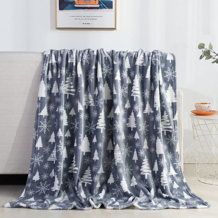 Elegantne mugav luksuslik samettekk, ülipehme jõuluprindiga fliistekk, jõuluteemaline kodukaunistus, kohev, soe ja hubane talviseks voodipesuks, 50" x 60" jõulupuu