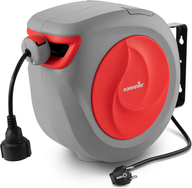 Poppstar automaatne kaablirull 15m + 1,5m (max. 2500W) Automaatne kaablirull, isekeriv, IP20 seinale ja lakke paigaldamiseks