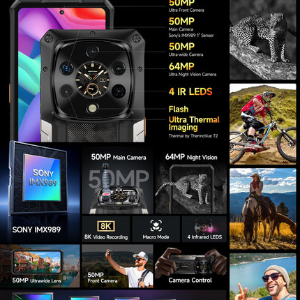 Ulefone Armor 28 Ultra 5G Outdoor Handy AI Smartphone mit Wärmebildkamera, 32GB+1TB, Dimensity 9300+ Baustellenhandy mit AMOLED Heckdisplay 6.67” FHD+, 10600mAh/120W, 50MP+64MP Nachtsicht, IP68/WiFi 7