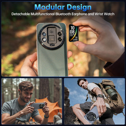 OUKITEL WP200 Pro 5G Outdoor Mobile Phone - Android 15 72GB+1TB Smartphone with SmartWatch, 6.7” AMOLED FHD+ 120 Hz Waterproof Unlocked, 8580mAh/45W, 108MP Camera, 5G Dual SIM/NFC/WiFi 6 - Gray