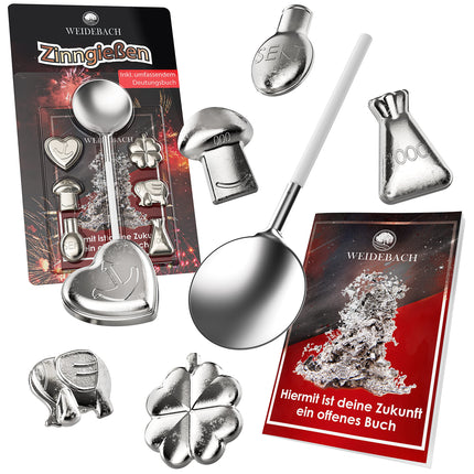 WEIDEBACH® Pewter Casting Set [VERSION 2024] 6 Figures, Lead Casting Alternative including Book with over 500 Interpretations, Non-toxic Pewter Casting as a New Year's Eve Game, Environmentally Friendly Pewter Casting Set, New Year's Eve