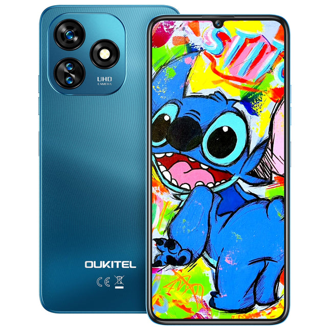 OUKITEL C51 nutitelefon, 18 GB (6+12) + 128 GB mobiiltelefon 6,8 tolli, Android 14 5150 mAh aku, 13 MP + 5 MP kaamera, näotuvastus ja sõrmejäljelugeja, GPS, kahe SIM-kaardiga 4G lukustamata mobiiltelefonid, sinine