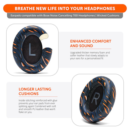 WC Wicked Cushions Upgraded Replacement Ear Pads for Bose 700 Noise Cancelling Headphones (NC700) – Softer PU Leather, Luxurious Memory Foam, Extra Thickness, Extra Durable | NavyTiger