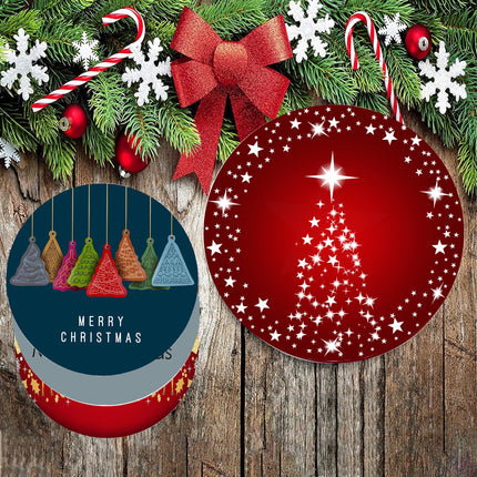 Silver Star Christmas Tree with Red Background Christmas Coasters Absorbent Ceramic Drink Coasters for Christmas Decoration Soft Coasters, 4 Pack