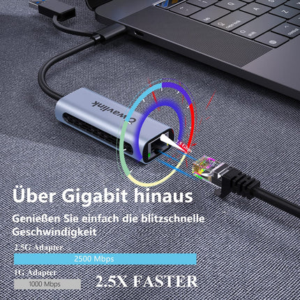 USB 3.0/USB C to 2.5G Ethernet Adapter, WAVLINK USB LAN Adapter with 2500Mbps, Thunderbolt Network Adapter for Mac OS, Windows, Linux, Dell XPS, Surface Pro, etc.