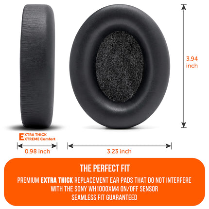 WC Wicked Cushions Extra Thick Ear Pads for Sony WH1000XM4 Headphones – Soft PU Leather, Luxurious Noise-Isolating Memory Foam, Works with Ear Sensor | Black