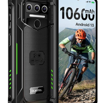 OUKITEL WP23 Android 13 välistingimustes kasutatav mobiiltelefon 10 600 mAh vastupidav nutitelefon 6517 tolli HD+ 7 GB + 64 GB 1 TB laiendatav ilma lepinguta 13 MP + 5 MP kaamera 4G kahe SIM-kaardiga, IP68/NFC/OTG/GPS/Face ID, roheline