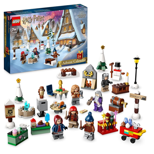 LEGO 76418 Harry Potteri advendikalender 2023, jõulukalender 24 kingitusega, sh 18 Hogsmeade'i minimudelit ja 6 minifiguuri, näiteks Hermione Granger ja Draco Malfoy, jõulumänguasi