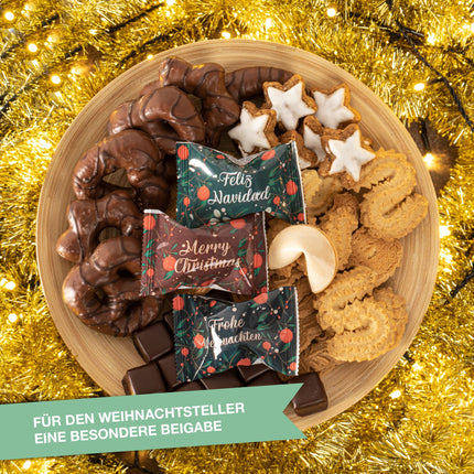 FOOD Crew 30x Christmas fortune cookies with speculatius flavor - fortune cookies - Christmas sweets - pastries individually wrapped with German sayings - vegan - Made in Germany