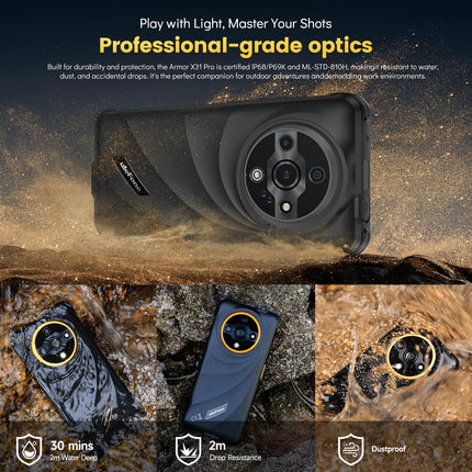 Ulefone Armor X31 Outdoor Handy Android 14, 12GB+128GB/SD-2TB 48MP+20MP Nachtsicht, 6050mAh mit Blendende Taschenlampe, 6.56" HD+ Baustellenhandy, 4G Dual SIM Okta-Kern Handy Ohne Vertrag IP68/NFC/GPS