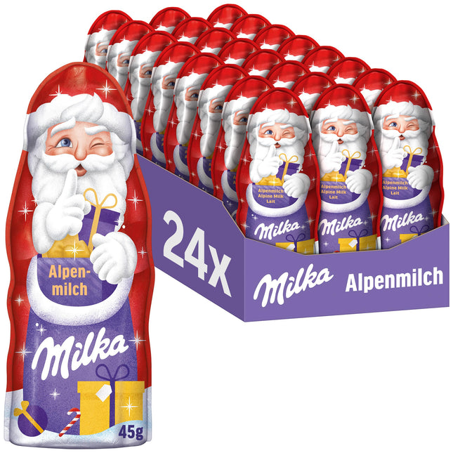Milka Santa Claus Alpine Milk 24 x 45g I Šokolaad Jõuluvana suur pakk I Jõulušokolaad 100% Alpine piimast