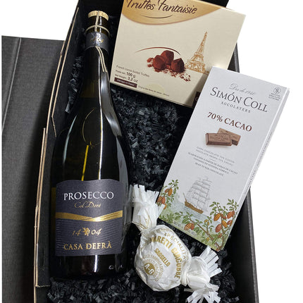 Kinkekomplekt Prosecco šokolaaditrühvlite ja tumeda šokolaadiga