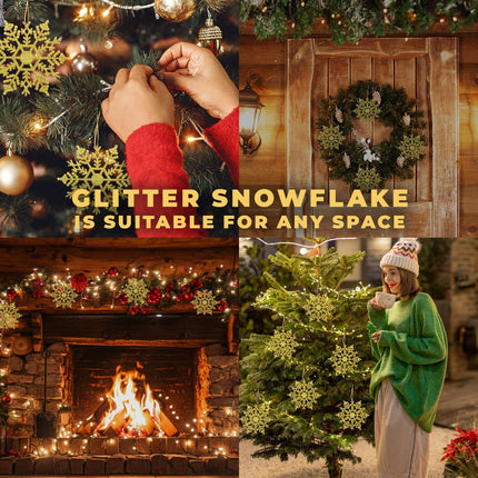 Festive Fix Hanging Glittering Snowflake Decorations, 12-10 cm, Christmas Ornaments in Multiple Colors, Easy to Hang, Stunning Decoration for Indoor and Outdoor Parties