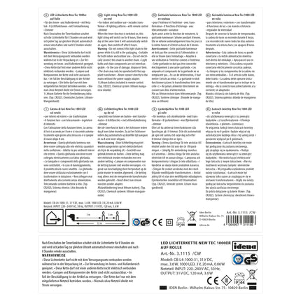 Idena 31115 - LED-valguskett 1000 sooja valge LED-iga, 8-tunnise taimerifunktsiooni, hämardamise ja mäluga, kaablirulliga, umbes 35 m pikk, meisterdamiseks, peokaunistuseks, jõulukaunistuseks, pulmadeks