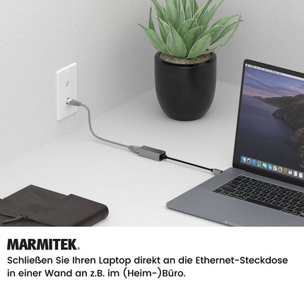 USB C Etherneti adapterkaabel - Marmitek UE24 - Ühenda Thunderbolt LAN-iga - Ühenda oma Mac või sülearvuti ruuteriga isegi siis, kui ÜKS RJ45 port puudub - USB-C muundur