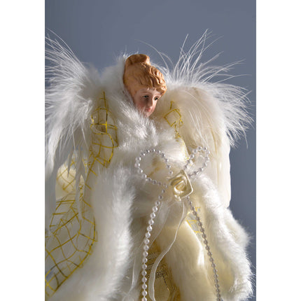 WeRChristmas Angel Christmas Tree Top Decoration with Feather Wings, Fabric, Cream/Gold, 25 cm