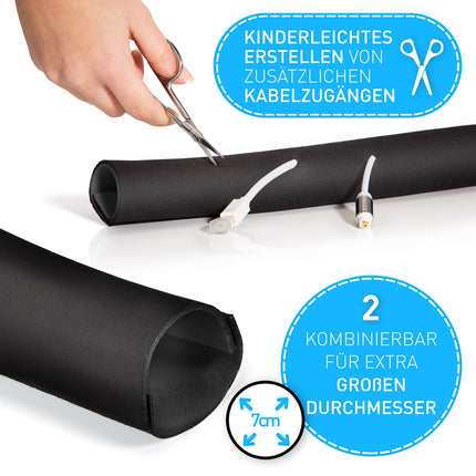 Wertmann Neoprene Cable Sleeve Black [3m] Cable Management for TV or PC Cable Management Desk - Adjustable Diameter - as Flexible Cable Channel Black or as Cable Protection Dog