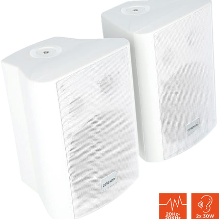 celexon active speaker set white - 2x 30W - powerful audio speakers - incl. wall mount - speakers for PC, office, meeting room, or school