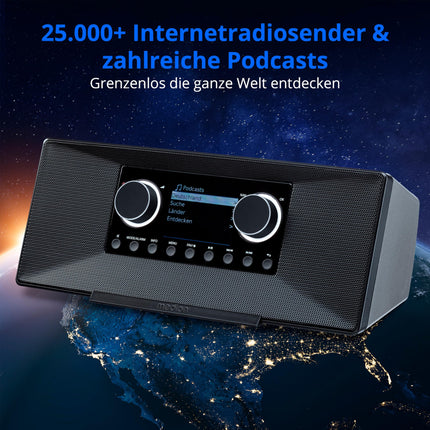 MEDION P85333 internetiraadio DAB+ funktsiooniga (Wi-Fi, FM, Spotify Connect, Amazon Music, DLNA, USB, kõrvaklapipesa, AUX, stereo RCA liiniväljund, unetaimer) must