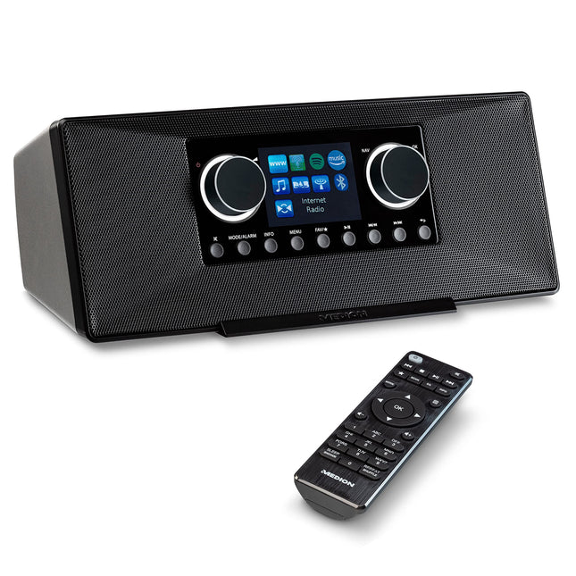 MEDION P85333 internetiraadio DAB+ funktsiooniga (Wi-Fi, FM, Spotify Connect, Amazon Music, DLNA, USB, kõrvaklapipesa, AUX, stereo RCA liiniväljund, unetaimer) must