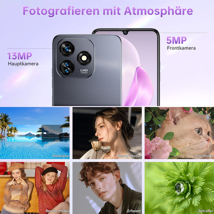 OUKITEL C51 nutitelefon, 18 GB (6+12) + 128 GB mobiiltelefon 6,8 tolli, Android 14 5150 mAh aku, 13 MP + 5 MP kaamera, näotuvastus ja sõrmejäljelugeja, GPS, kahe SIM-kaardiga 4G lukustamata mobiiltelefonid, sinine