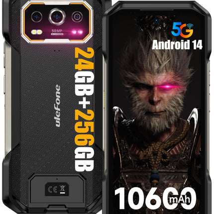 Ulefone Armor 27 Pro Outdoor Mobile Phone 5G Android 14 Smartphone 64MP+50MP+50MP+32MP Camera 24GB + 256GB/SD-2TB 10600mAh Battery, 6.78 inch FHD+ 120Hz, Supports 33W Fast Charging GPS/NFC/OTG