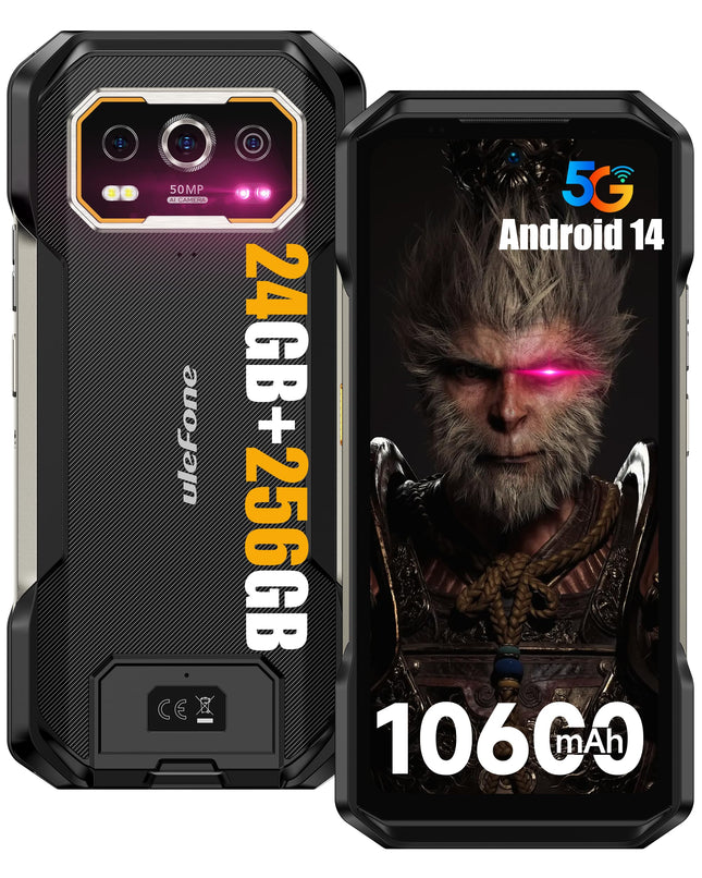 Ulefone Armor 27 Pro Outdoor Mobile Phone 5G Android 14 Smartphone 64MP+50MP+50MP+32MP Camera 24GB + 256GB/SD-2TB 10600mAh Battery, 6.78 inch FHD+ 120Hz, Supports 33W Fast Charging GPS/NFC/OTG