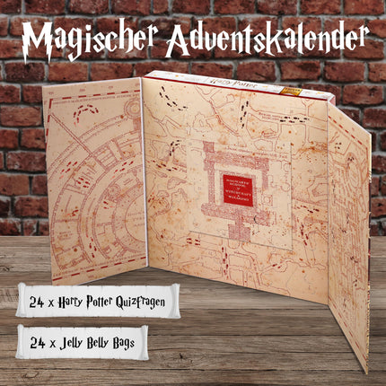 Harry Potteri advendikalender: 24 JellyBelly kotti + Marauderi kaart ja 24 viktoriiniküsimust, 192 g, maagiline maiuspala fännidele ja kollektsionääridele, piiratud väljaanne – võlu jõuluaega Sigatüükaga