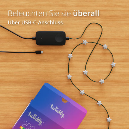 Twinkly Strings USB-C Star 100 LED, tähekujulised LED-kettvalgustid, RGB LED-tuled, mitmevärvilised, valentinipäeva tuled, ühildub Alexa ja Google Home'iga, USB-C, läbipaistev kaabel, 6m