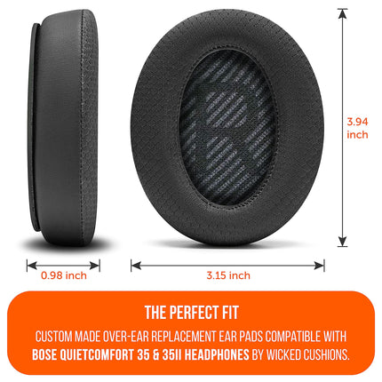 WC Freeze QC35 – Cooling Gel Ear Cushions for Bose QC35 and QC35ii (QuietComfort 35) Headphones and More | Breathable Sports Fabric, Cooling Gel, Extra Thick and Cooler for Longer | Black