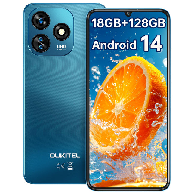 OUKITEL C51 (18GB+128GB) nutitelefon ilma lepinguta - 6,8-tolline 90Hz Android 14 mobiiltelefon, soodne, 5150mAh, 13MP+5MP, GPS, kahe SIM-kaardiga 4G SIM-kaardivabad mobiiltelefonid, sinine