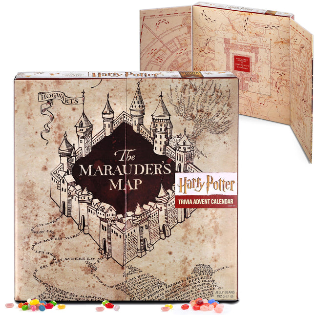 Harry Potteri advendikalender: 24 JellyBelly kotti + Marauderi kaart ja 24 viktoriiniküsimust, 192 g, maagiline maiuspala fännidele ja kollektsionääridele, piiratud väljaanne – võlu jõuluaega Sigatüükaga