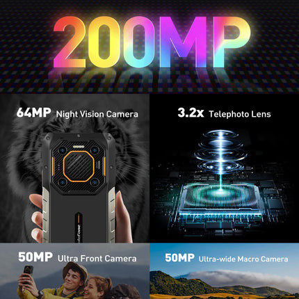 Ulefone Armor 26 Ultra Outdoor Mobile Phone 5G 2024, 200MP+64MP Camera 3.2X Telephoto Lens 24GB+512GB Android 13 Smartphone with 120W Fast Charging 6.78 inch FHD+ 120Hz 121dB Speaker 15600mAh Battery Black