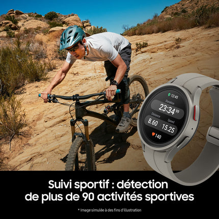 Samsung Galaxy Watch5 Pro Smartwatch, Health Tracker, Sports Watch, Long Battery Life, Bluetooth, 45 mm, Titanium, 1-Year Extension [Excluded from Amazon] – French Version